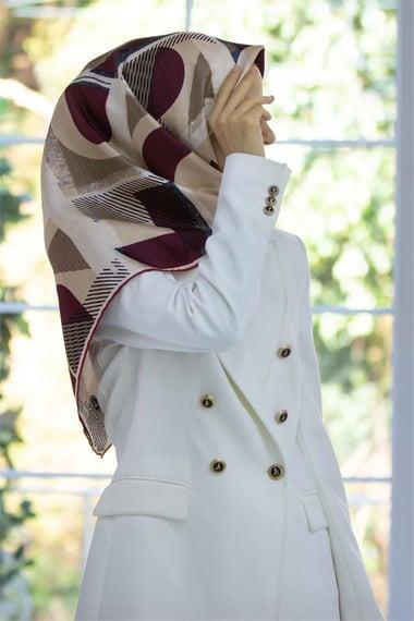 Vissona Tivil İpek Eşarp 51918 - 3 - 0018 - 0003 Bordo  Çizgi Desen