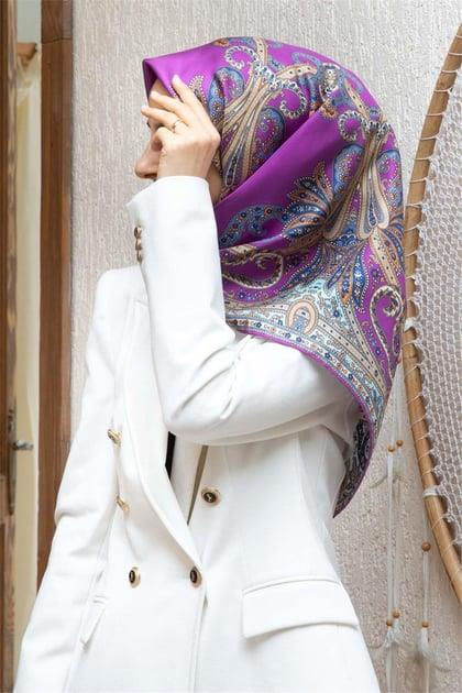 Vissona Tivil İpek Eşarp 60777 - 11 - 0025 Fuşya Karışık Desen