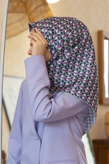 Vissona Tivil İpek Eşarp 60779 - 17 - 0028 - 0025 Koyu Füme Geometrik Desen