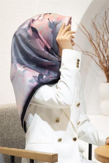 Vissona Tivil İpek Eşarp 60842 - 13 - 0028 Gri Sulu Boya Çiçek Desen