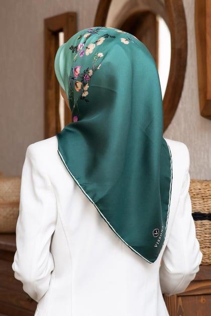 Vissona Tivil İpek Eşarp 60849 - 9 - 0034 Mint Yeşili Çiçek Desen