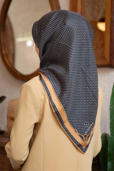 Vissona Tivil İpek Eşarp 60960 - 0031 - 0003 İndigo Monogram Desen