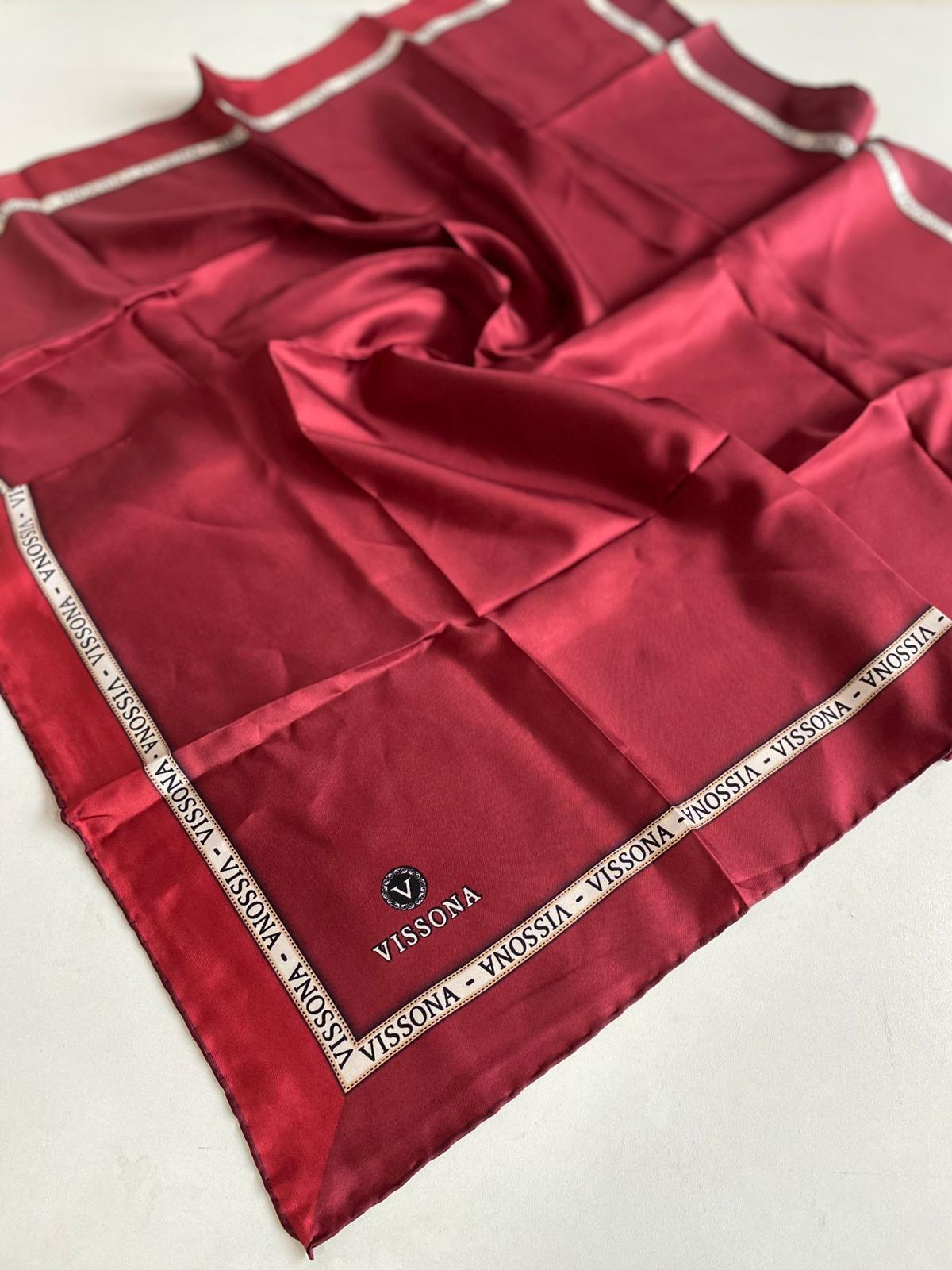 vissona-tivil-ipek-esarp-6248-0018-kir-1-19f7 Vissona Tivil İpek Eşarp 6248 - 0018 Kırmızı Kenar Şerit Desen - Görsel 1