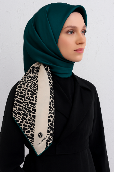 Vissona Tivil İpek Eşarp 7328 - 0038 Siyah Krem Geometrik Desen