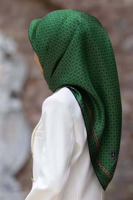 Vissona Tivil Zümrüt Yeşili - Lacivert  İpek Eşarp DGN 50281 - 0036 - 0001