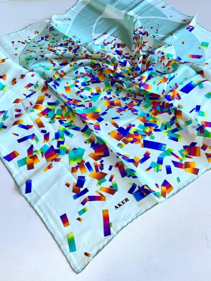 Aker Defolu Sura Saf İpek Eşarp 50211 Su Yeşili Karışık Desen